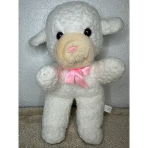 Vintage Happiness Aid White Lamb Sheep Plush Pink Bow By Well Made 1992 11”